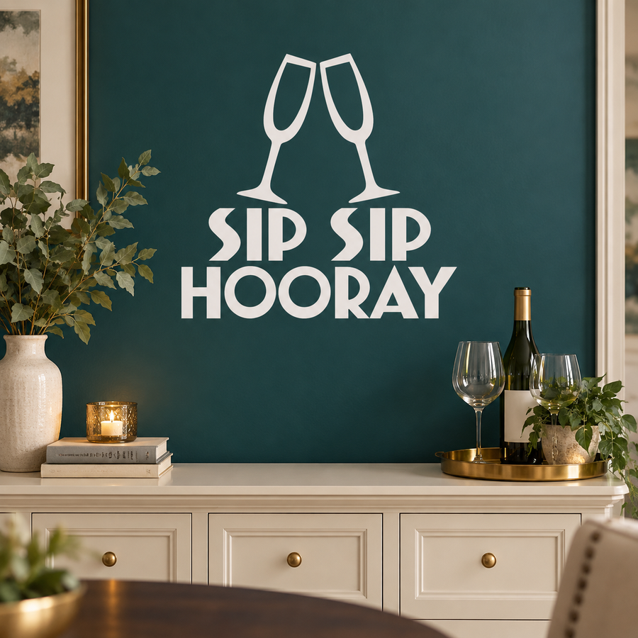 Sip Sip Hooray wine glasses vinyl decal with bold raised lettering
