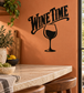 Black "WINE TIME" vinyl decal with wine glass outline, bold curved lettering