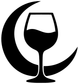 Crescent wine glass vinyl decal, black-and-white close-up design