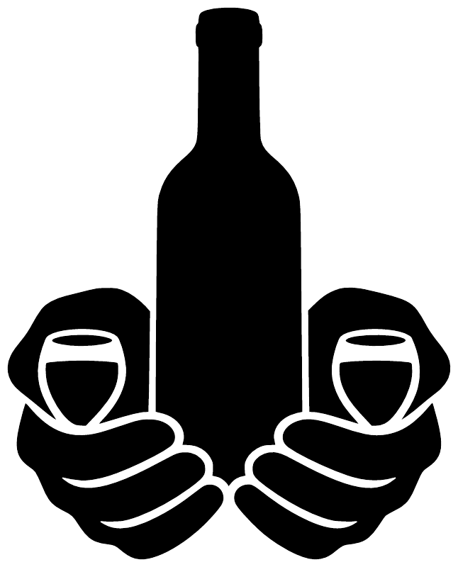 Black wine bottle and two hands vinyl decal silhouette.