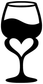 Close-up wine glass vinyl decal with bold black heart cutout in stem
