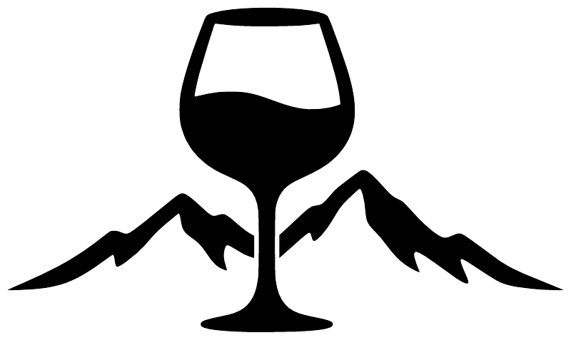 Black wine glass with mountain peaks vinyl decal on white