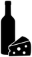 Wine bottle and cheese wedge vinyl decal, black bottle and cheese slice icon