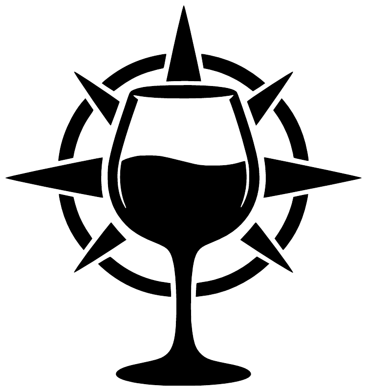 Black wine glass and compass vinyl decal graphic on a white background