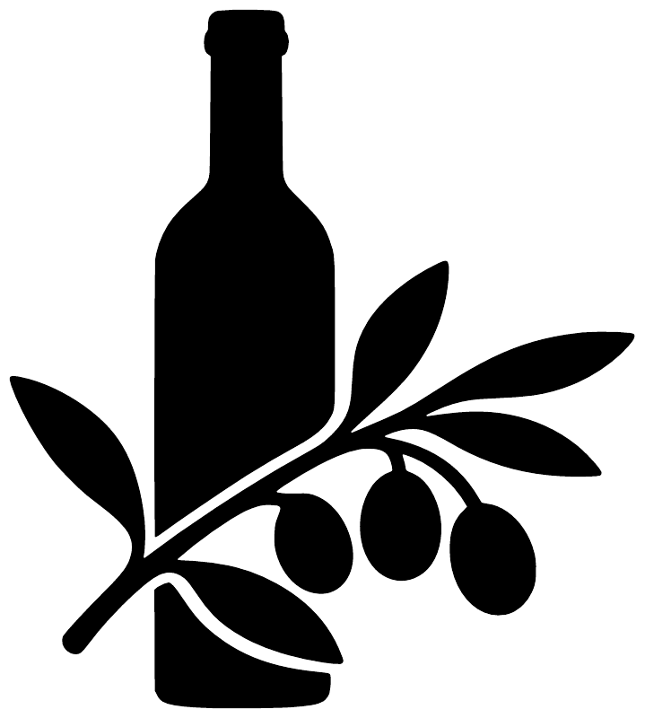 Wine bottle and olive branch vinyl decal, bold black bottle with large olive leaves