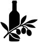 Wine bottle and olive branch vinyl decal, bold black bottle with large olive leaves