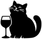 Black cat vinyl decal holding a wine glass, bold cutout silhouette