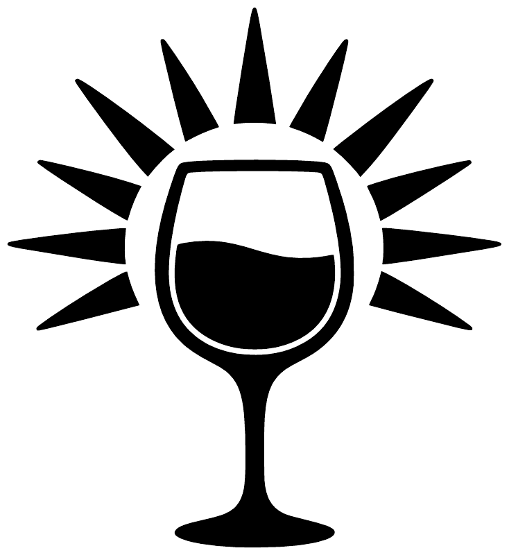 Black and white wine glass sunburst vinyl decal, centered design