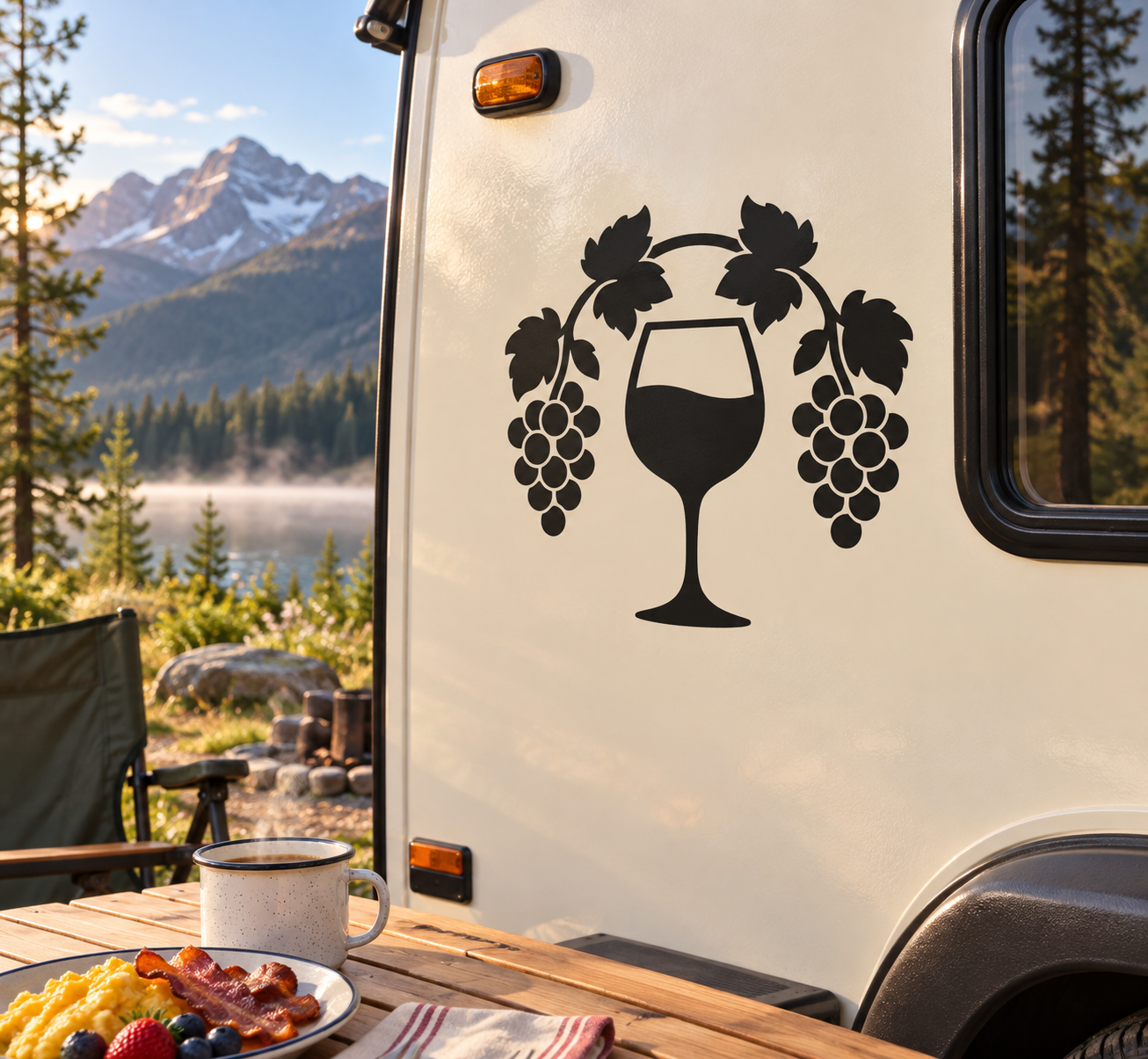 Wine glass and grape arch vinyl decal, black wineglass and grape silhouette