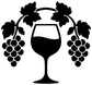Wine glass vinyl decal with black grape arch and grape clusters silhouette