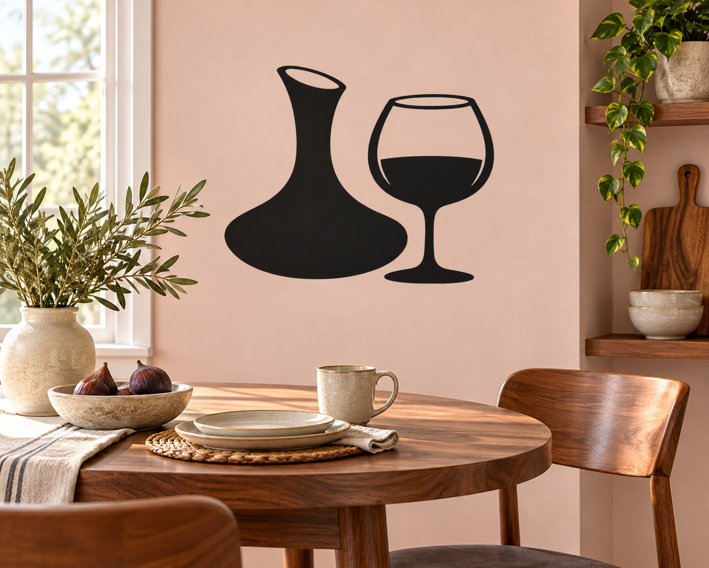 Wine decanter and wine glass vinyl decal, black decanter and glass shapes
