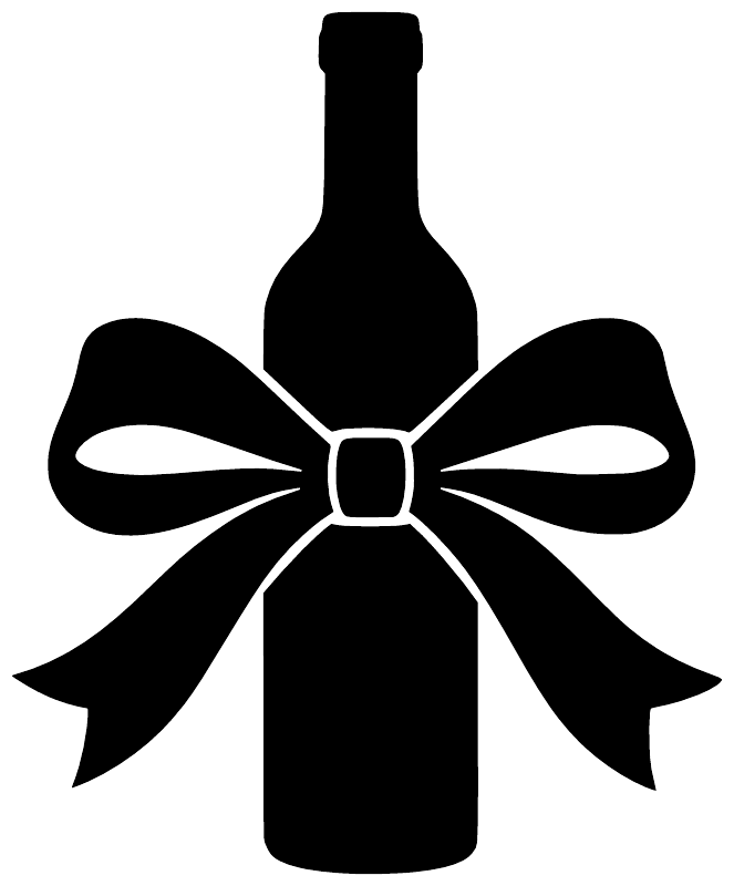 Black wine bottle and bow vinyl decal graphic, bold silhouette with ribbon
