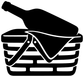 Black vinyl decal showing wine bottle atop stacked picnic basket with ribbon