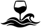 Black wine glass icon over layered wave lines vinyl decal