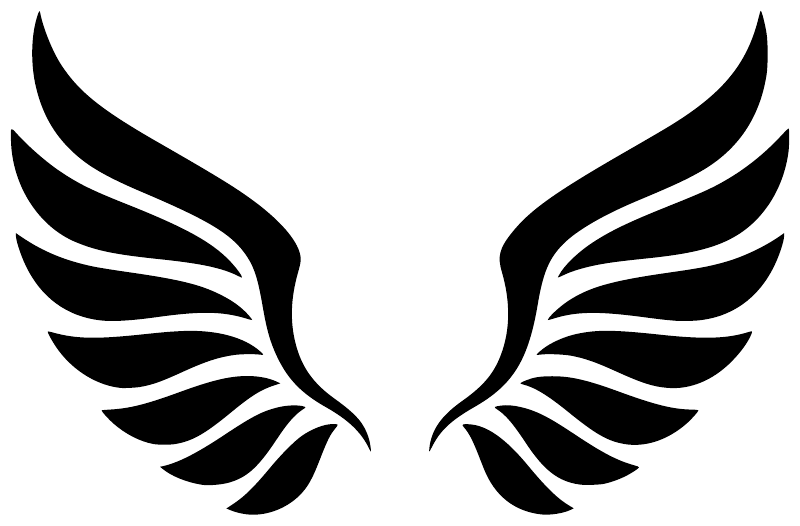 Black upward wings vinyl decal close-up with feathered outline