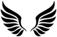 Black upward wings vinyl decal close-up with feathered outline
