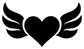 Vinyl wing heart decal, black heart with symmetrical wing shapes on a white background