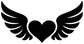 Centered black heart vinyl decal with stylized wings on both sides