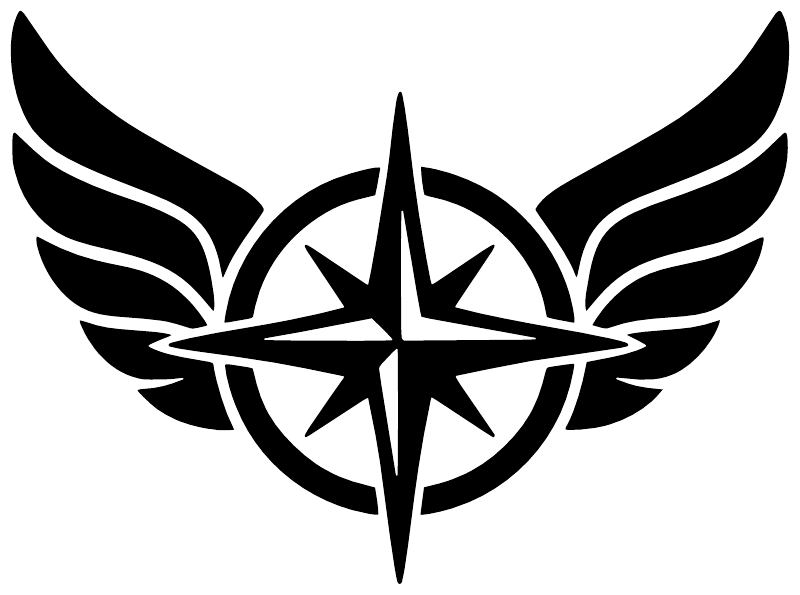Black winged compass vinyl decal graphic with eight-point compass rose