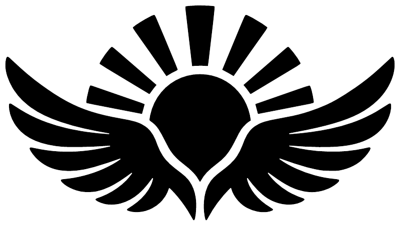 Black wing-and-sunburst vinyl decal icon with angel wings and sun rays