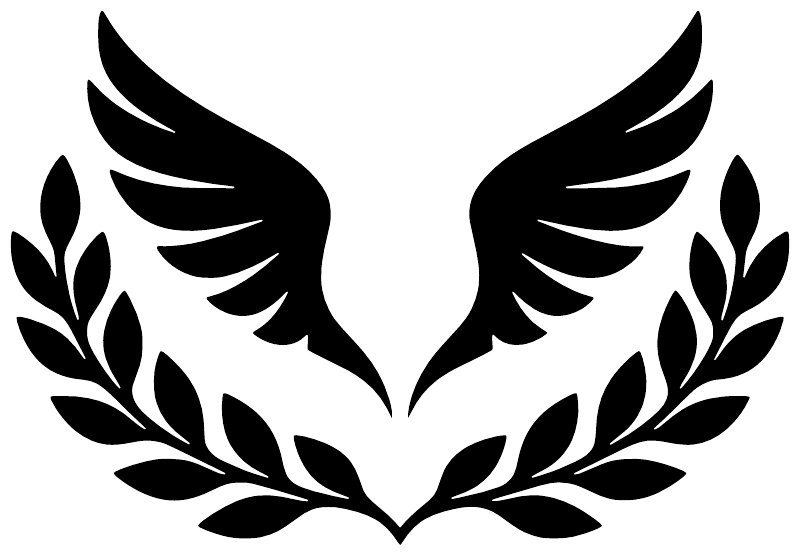 Close-up black vinyl decal wings and open laurel branches forming a heart shape