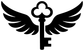 Black winged key vinyl decal, centered emblem with outlined wings and key