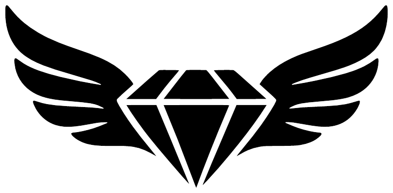 Black winged diamond vinyl decal logo with outlined gemstone