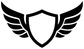 Wing and open shield vinyl decal, black outline with layered wings and shield center