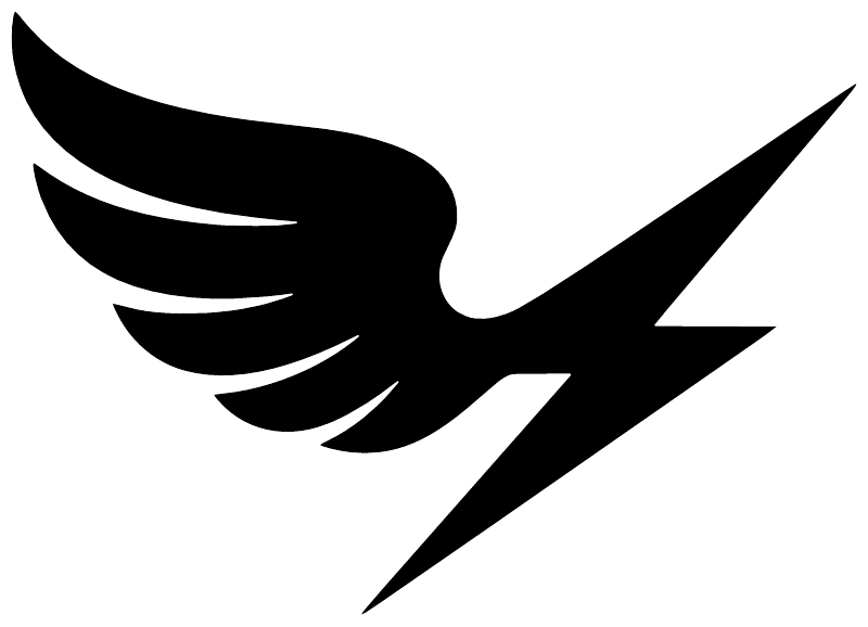 Black wing and lightning bolt vinyl decal, bold silhouette