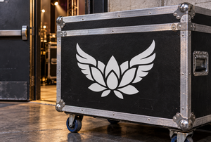 Wing and lotus vinyl decal, white wings with centered lotus emblem