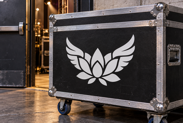 Wing and lotus vinyl decal, white wings with centered lotus emblem
