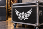 Wing and lotus vinyl decal, white wings with centered lotus emblem