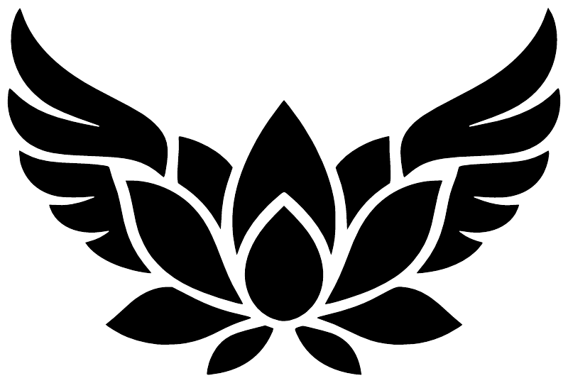Wing and lotus vinyl decal closeup, black and white wings with lotus flower