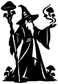 Wizard staff vinyl decal in black silhouette with mushrooms, standalone graphic