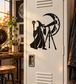 Wizard and telescope moon vinyl decal silhouette on white surface