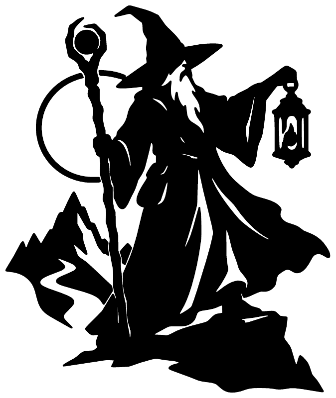 Black wizard robe lantern holder vinyl decal silhouette