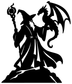 Black wizard and dragon vinyl decal, full-body silhouette with arched dragon beside wizard.