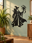 Black wizard silhouette vinyl wall decal with pointed hat, staff, and star sparks