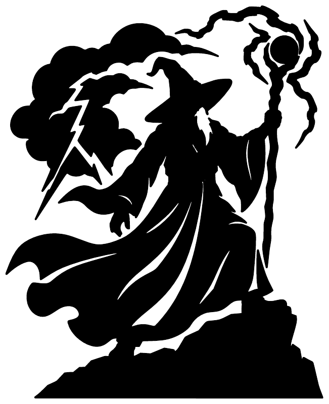 Black and white wizard guardian vinyl decal silhouette with storm cloud and lightning