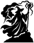 Black and white wizard guardian vinyl decal silhouette with storm cloud and lightning