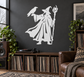 White wizard silhouette vinyl decal with raven and raised wand