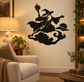 Wizard on flying clouds vinyl wall decal, black silhouette
