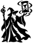 Hourglass Spell Keeper vinyl decal, black wizard silhouette with hourglass emblem