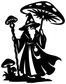 Black vinyl decal silhouette of a wizard holding a mushroom umbrella and staff
