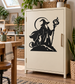 Black wizard mage with fox companion vinyl decal, wand raised, round moon background