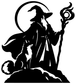 Close-up black wizard silhouette with fox companion and glowing staff vinyl decal