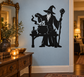 Wizard potion brewer vinyl decal, black silhouette with cauldron and wand