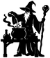 Wizard potion brewer vinyl decal, black silhouette with bubbling cauldron and bottles