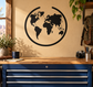 Black vinyl world map decal with open circle border