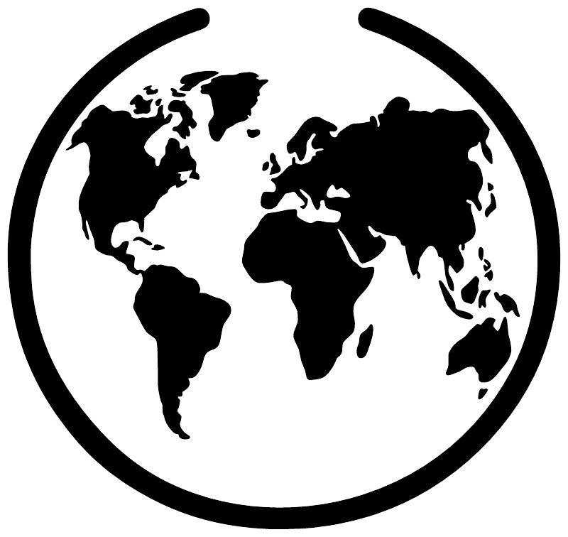 Black world map vinyl decal inside an open circle border